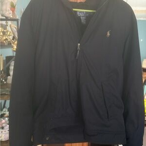 Ralph Lauren Men's Dark Blue Windbreaker with Gold Emblem